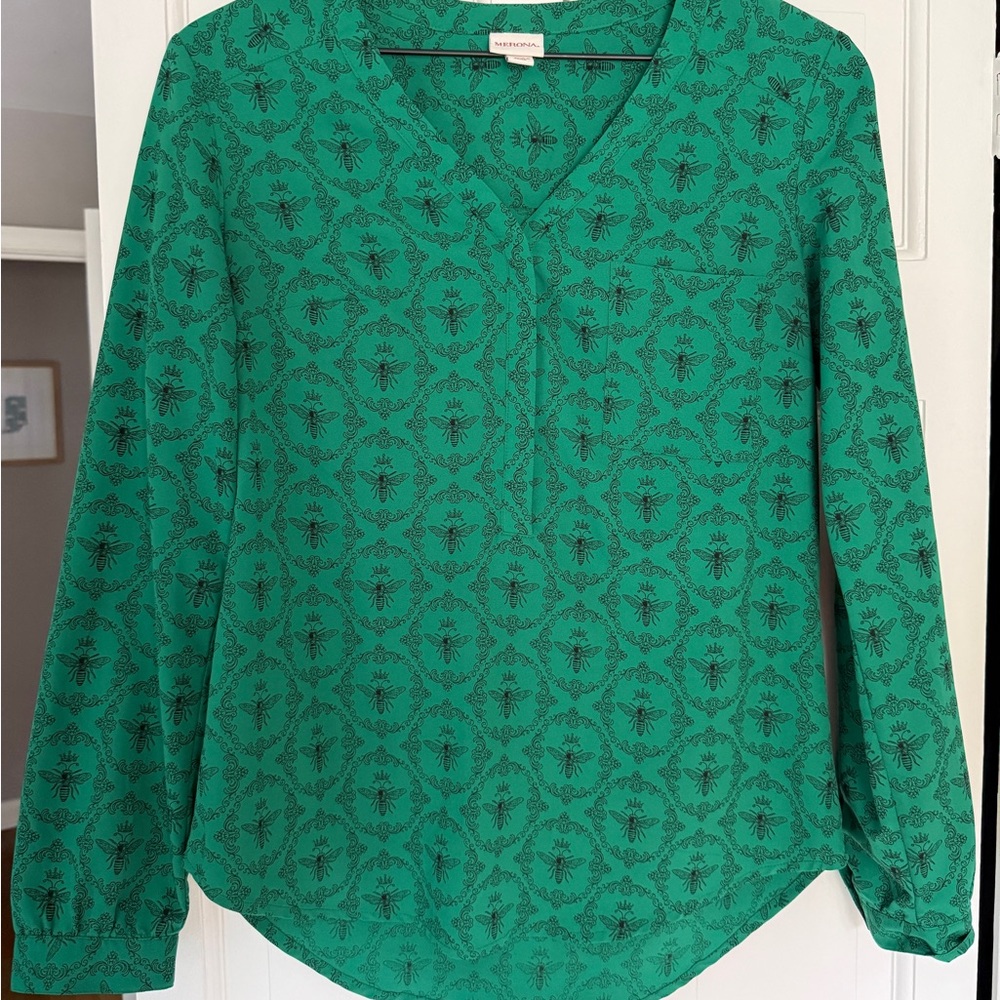 Merona Green Patterned Women's Top